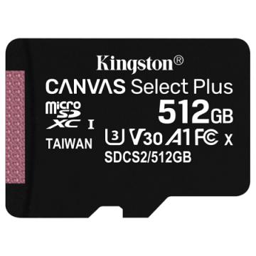 金士顿（Kingston）512GB TF（MicroSD） 存储卡 U3 A1 V30 手机内存卡 读速100MB/s 写速85MB/s
